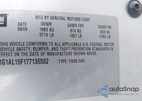 2007 Chevrolet Cobalt Lt z USA, uszkodzony, nr VIN 1G1AL15F177136582
